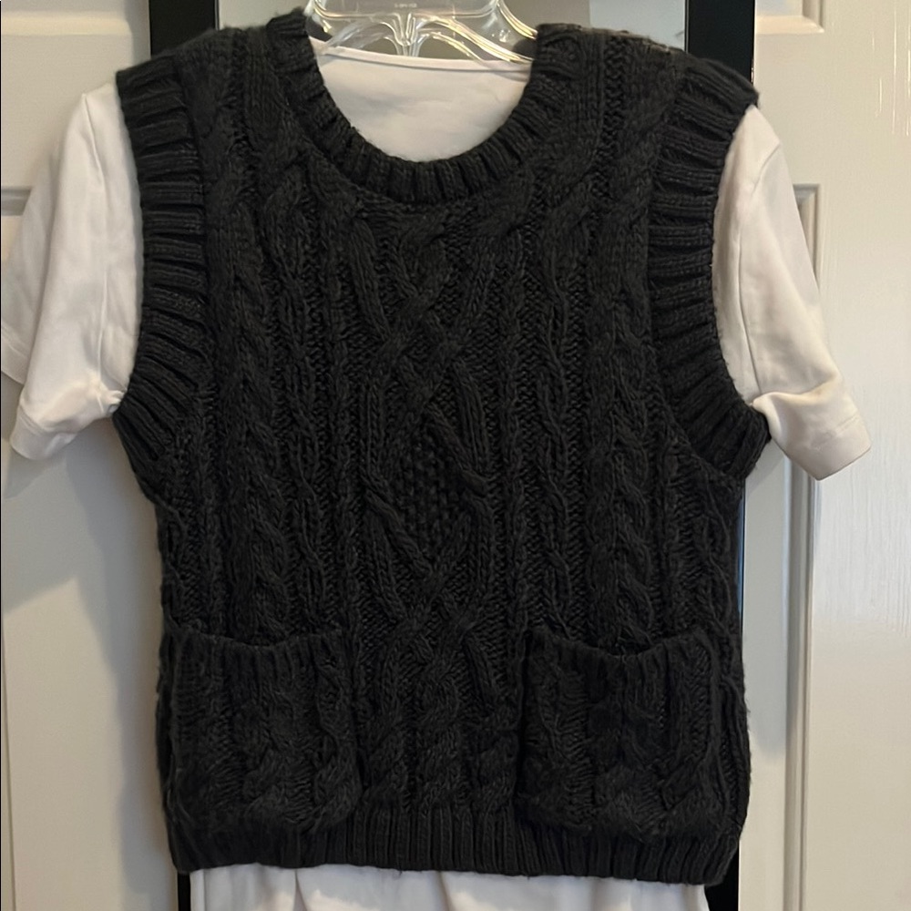 Charcoal Cable Knit Sweater Vest